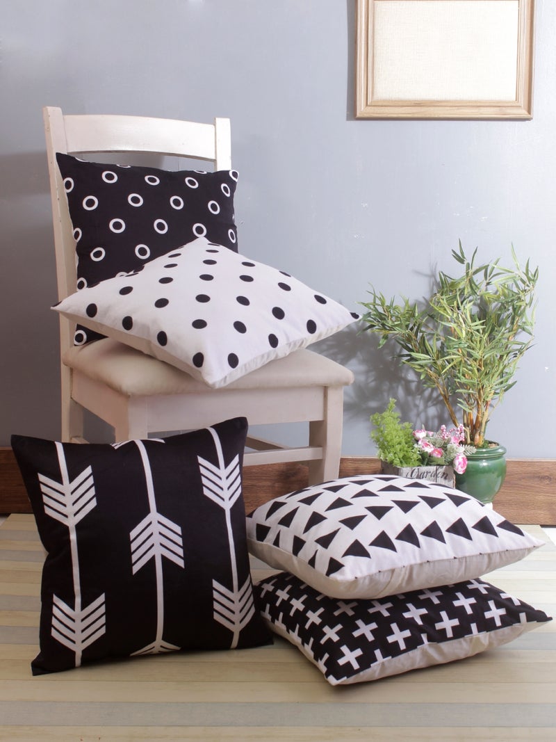 Geometric Velvet Cushion Covers Set of 5 - Black & White
